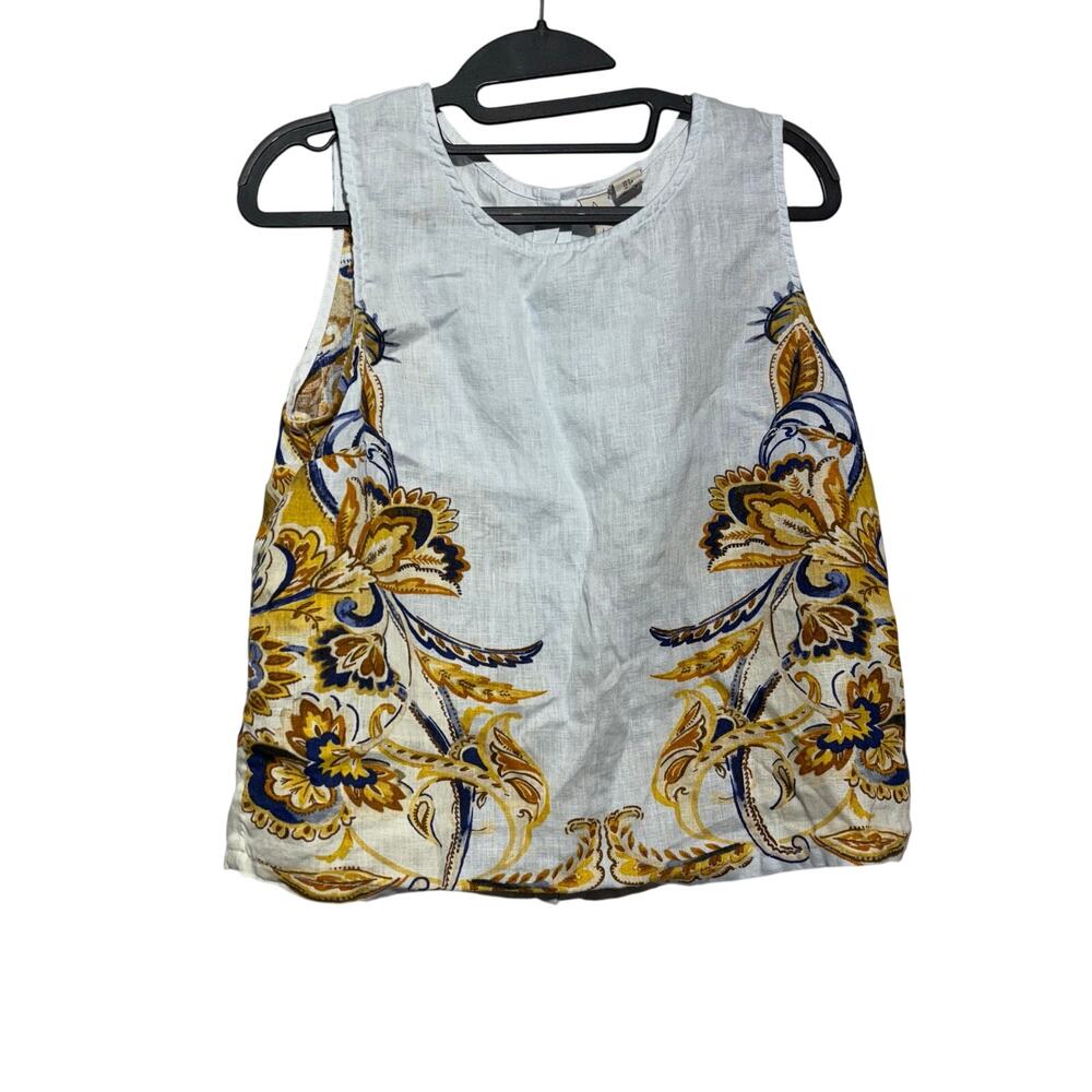 Joie 100% Linen Sleeveless Top Blue Paisley Floral Boxy Western Bohemian Small
